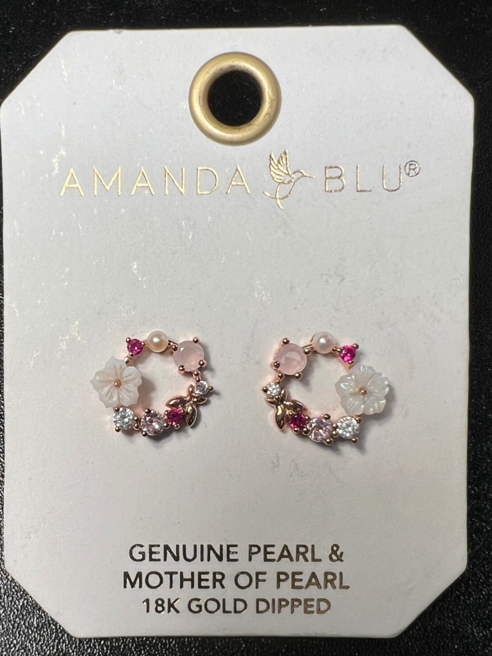 Amanda Blu Flower Pearl Mother Of Pearl 18kt Gold Dipped Dainty Earrings NWT